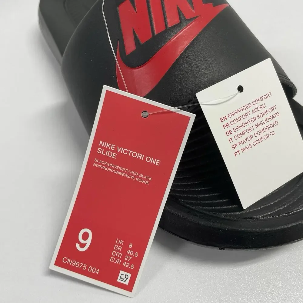 Nike Victori One Slides Black Red CN9675 004 Size 9 Sandal Summer House Slippers